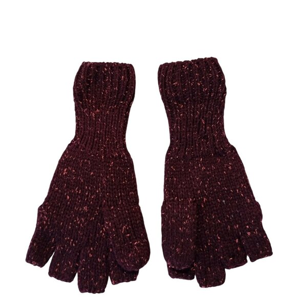 Mossimo Convertible Mittens Gloves Marled Knit Burgundy One Size Womens - Picture 5 of 5